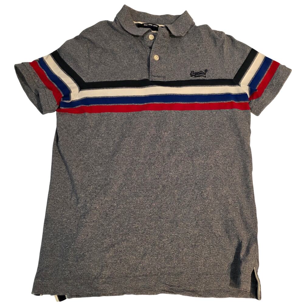 Superdry Cali Surf Chest‎ Stripe Polo Shirt Grey Heather XL